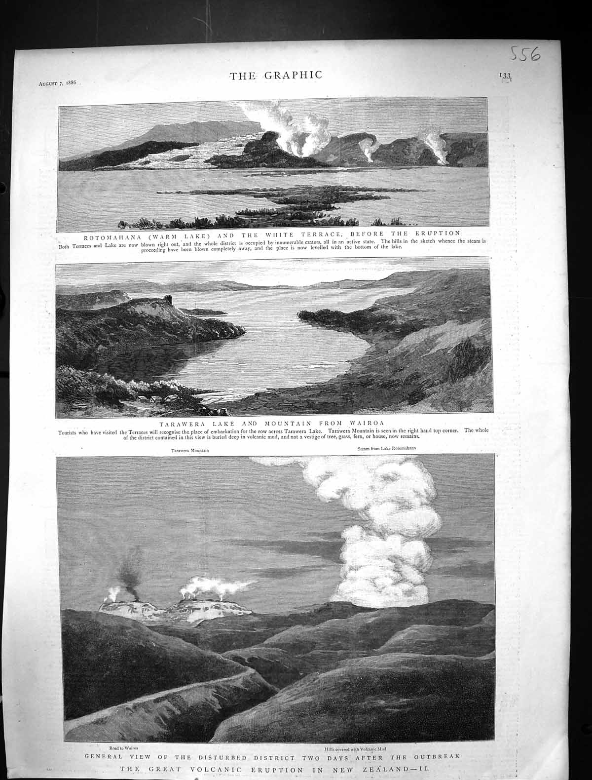 Old 1886 Volacon Eruption New Zealand Rotomahana Tarawera Mountain Wa Victorian