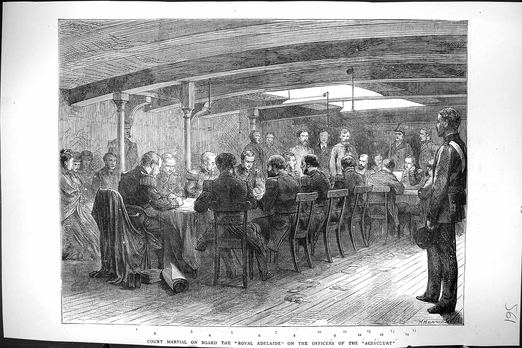 Antique Old Print 1871 Court Martial Ship Royal Adelaide Officers Agincourt