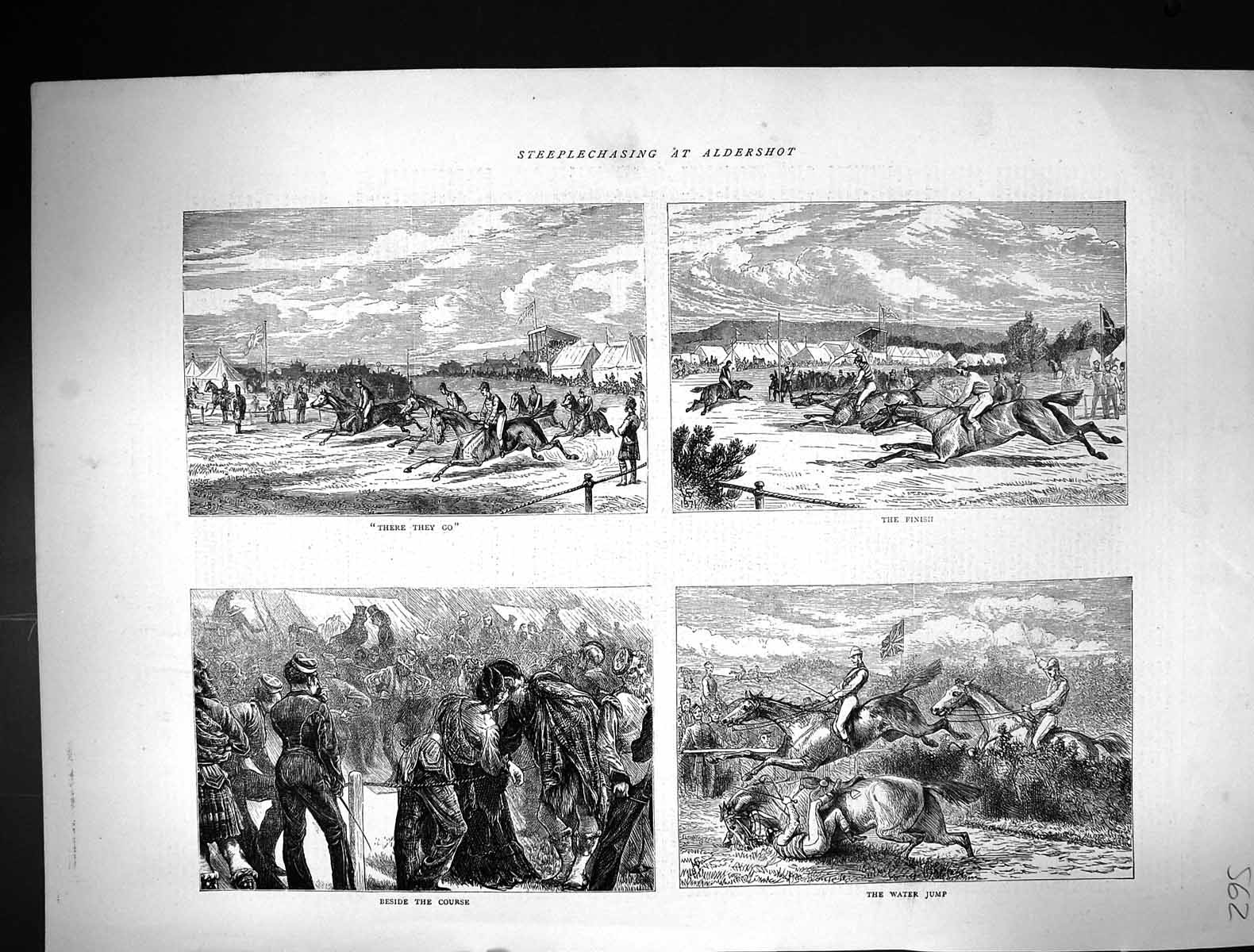 Antique Old Print 1871 Steeplechasing Aldershot Horse Racing Sport Jockeys 19th