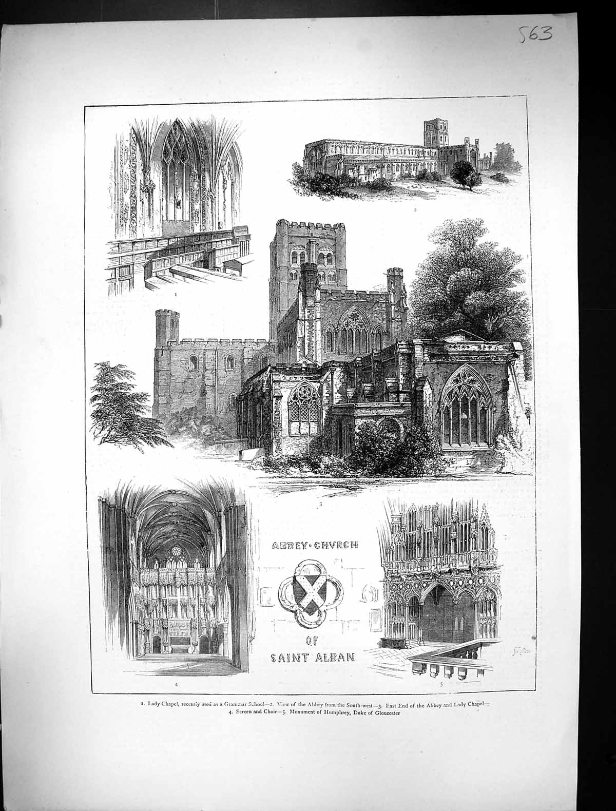 Old 1871 Abbey Church Saint Alban Lady Chapel Monument Humphrey Duke Victorian