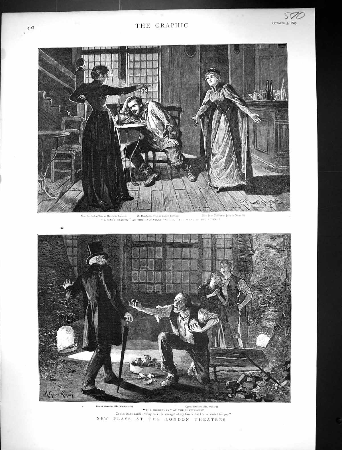 Old 1889 London Theatre Mackintosh Willard Tree Neilson Auberge Middl Victorian