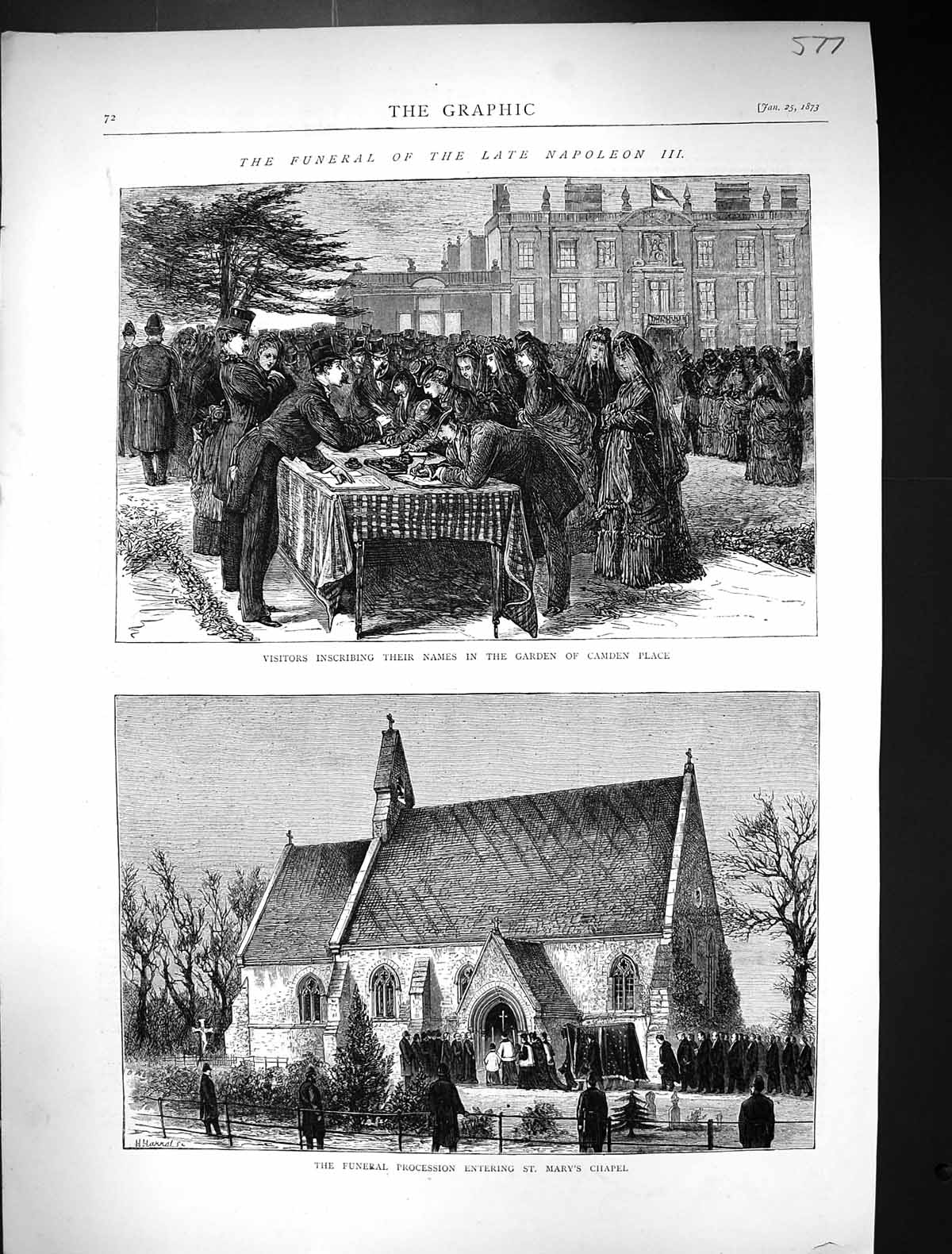 Old 1873 Funeral Napoleon Garden Camden Palace St. Mary'S Chapel Lond Victorian
