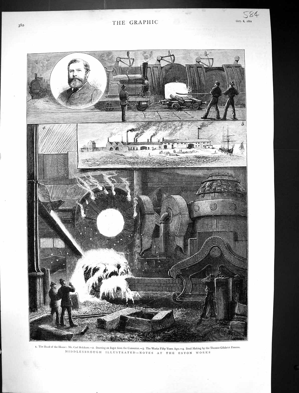 Old 1881 Middlesbrough Eston Works Carl Bolckow Thomas Gilchrist Proc Victorian