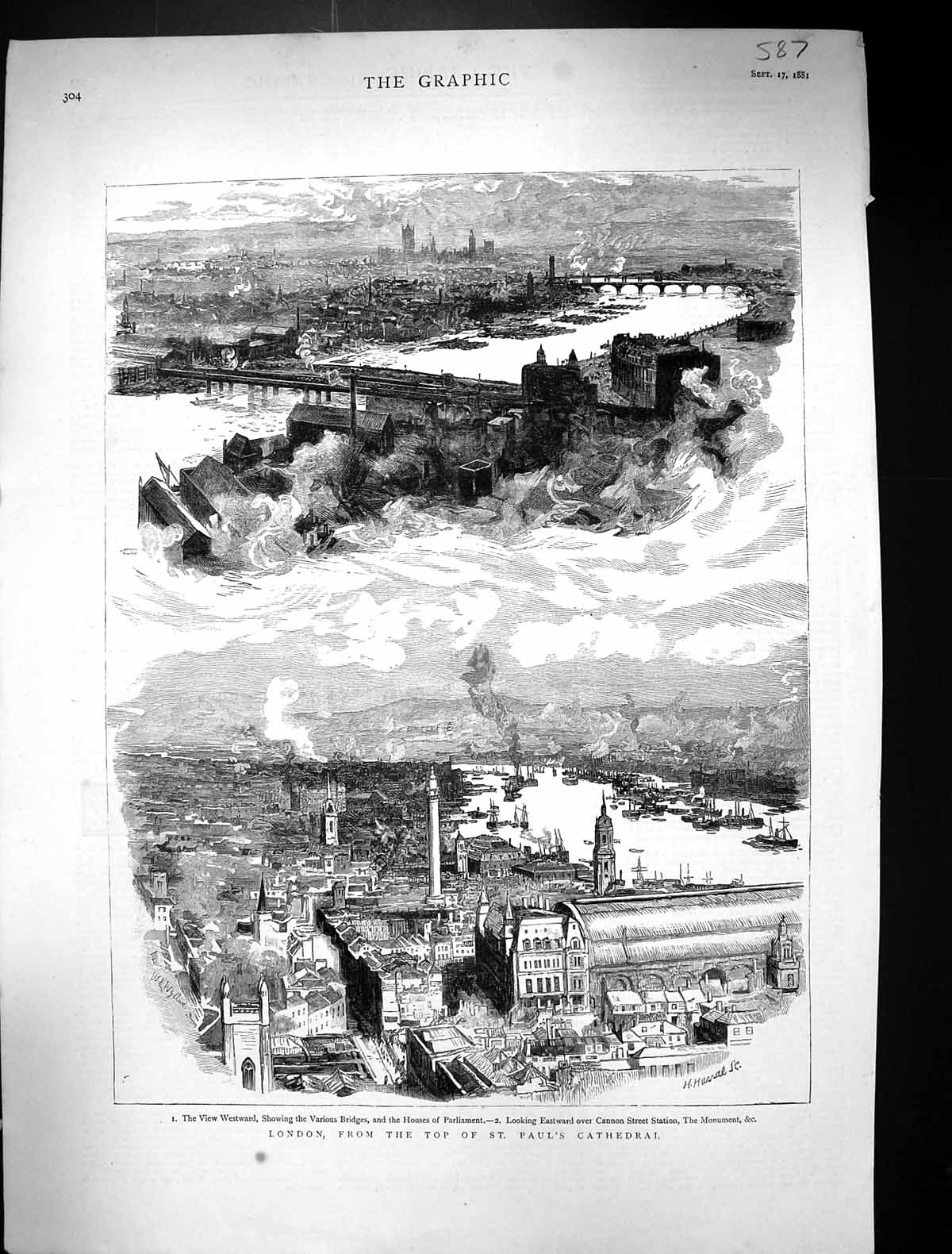 Old 1881 London St. Paul'S Cathedral Houses Parliament Cannon Station Victorian