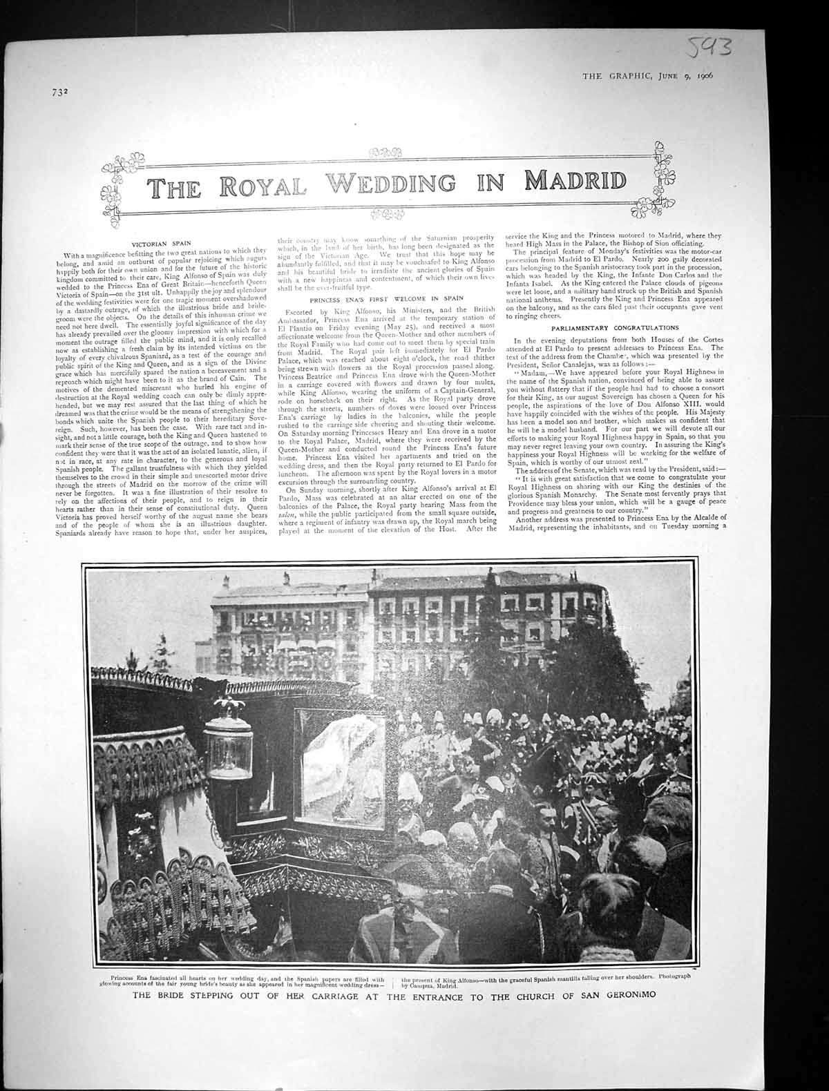 Old 1906 Royal Wedding Madrid Princess Ena Church San Geronimo King A 20th