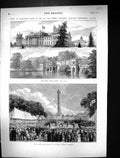 Old 1873 Fete Blenheim Park Palace Lake Bridge Column Victory Visitor Victorian
