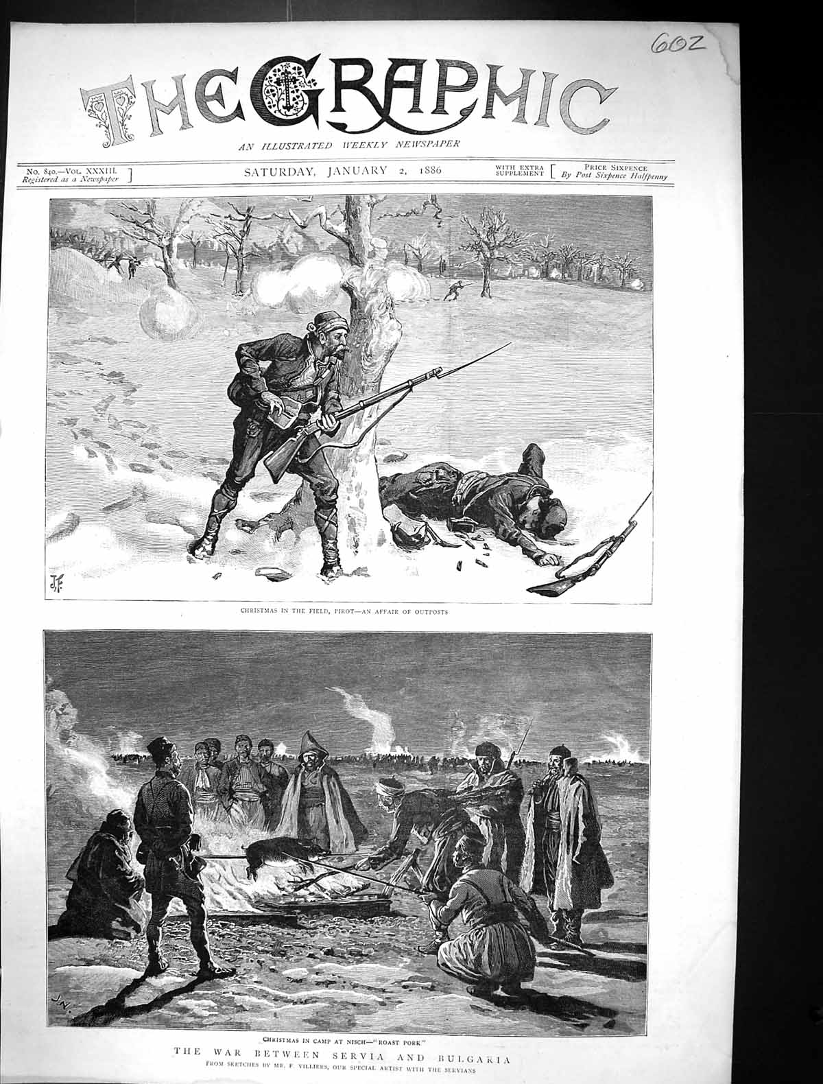 Old Print 1886 War Servia Bulgaria Siers Christmas Scene Camp Nisch Fiel 19th
