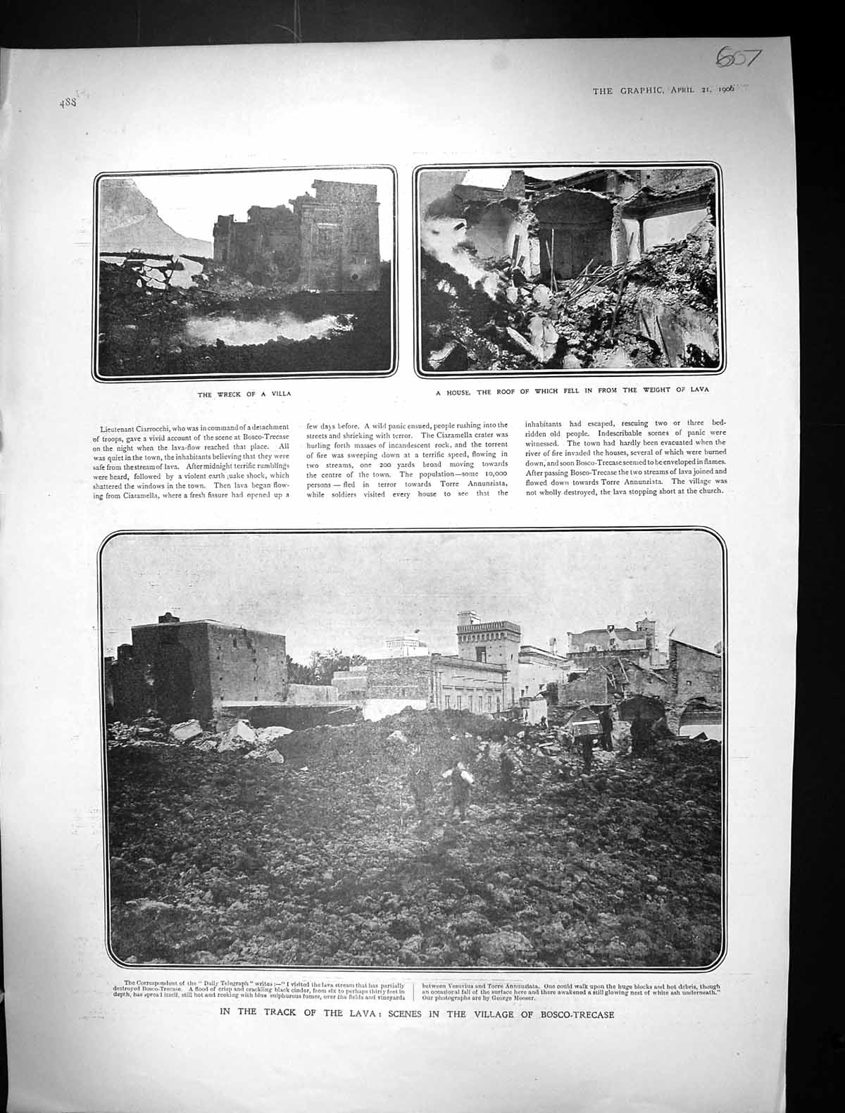 Antique Old Print 1906 Volcano Eruption Bosco-Trecase Lava Track Ciarrocchi