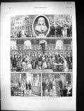 Original Old Antique Print 1875 Founder'S Day Raines Hospital Asylum Wedding
