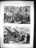 Old 1871 War France Prussian Siege Battery Paris Bombing Street Scene Victorian