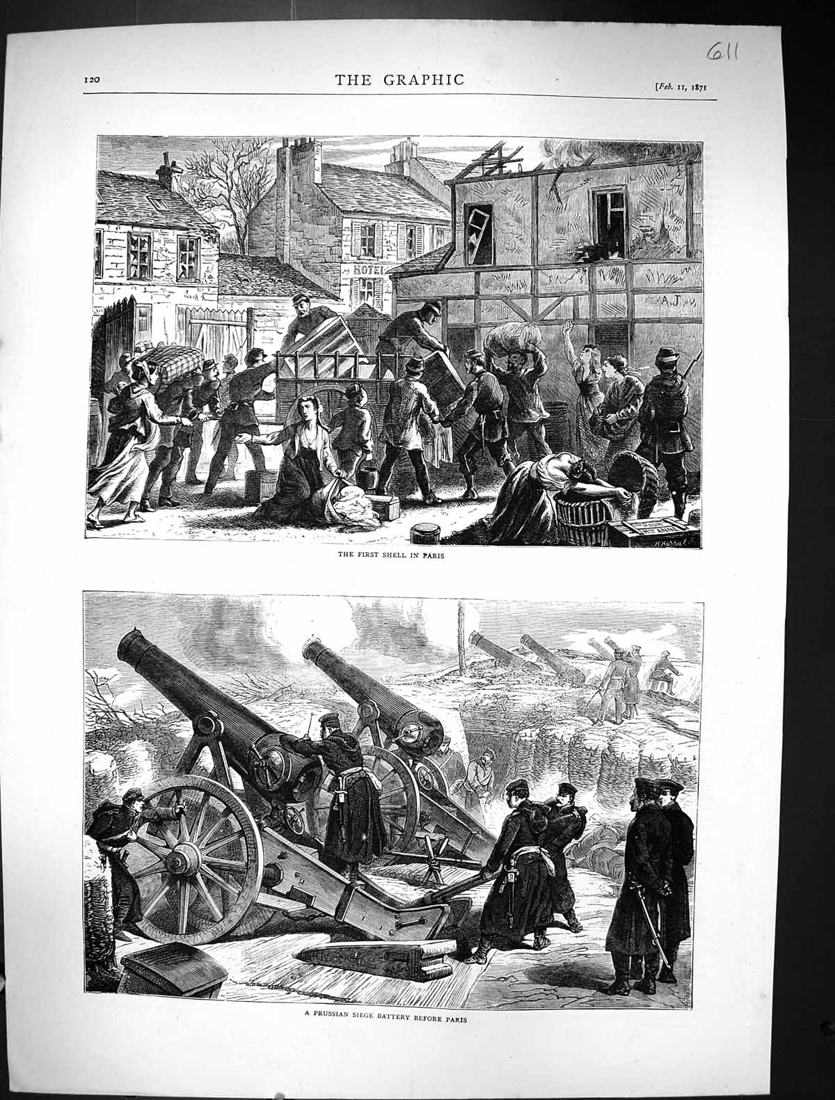 Old 1871 War France Prussian Siege Battery Paris Bombing Street Scene Victorian