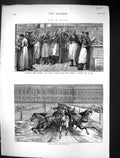 Old 1874 Life Russia Grocer Shop Moscow Sledge Horse Racing River Nev Victorian