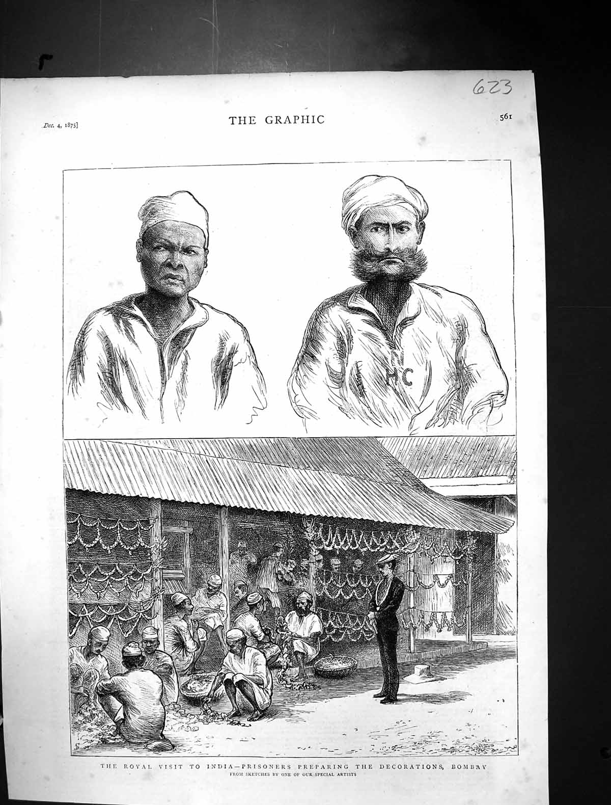 Old 1875 Royal Visit India Prisoners Preparing Decoration Bombay Pris Victorian
