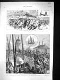 Old 1886 Fighting English French Fishermen Ramsgate Fishing Boats Mar Victorian