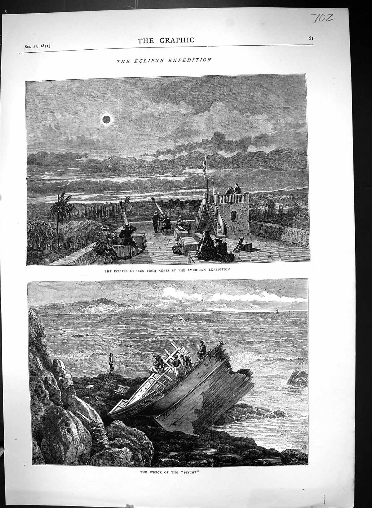 Old 1871 Eclipse Expedition Xeres American Ship Wreck Psyche Astronom Victorian
