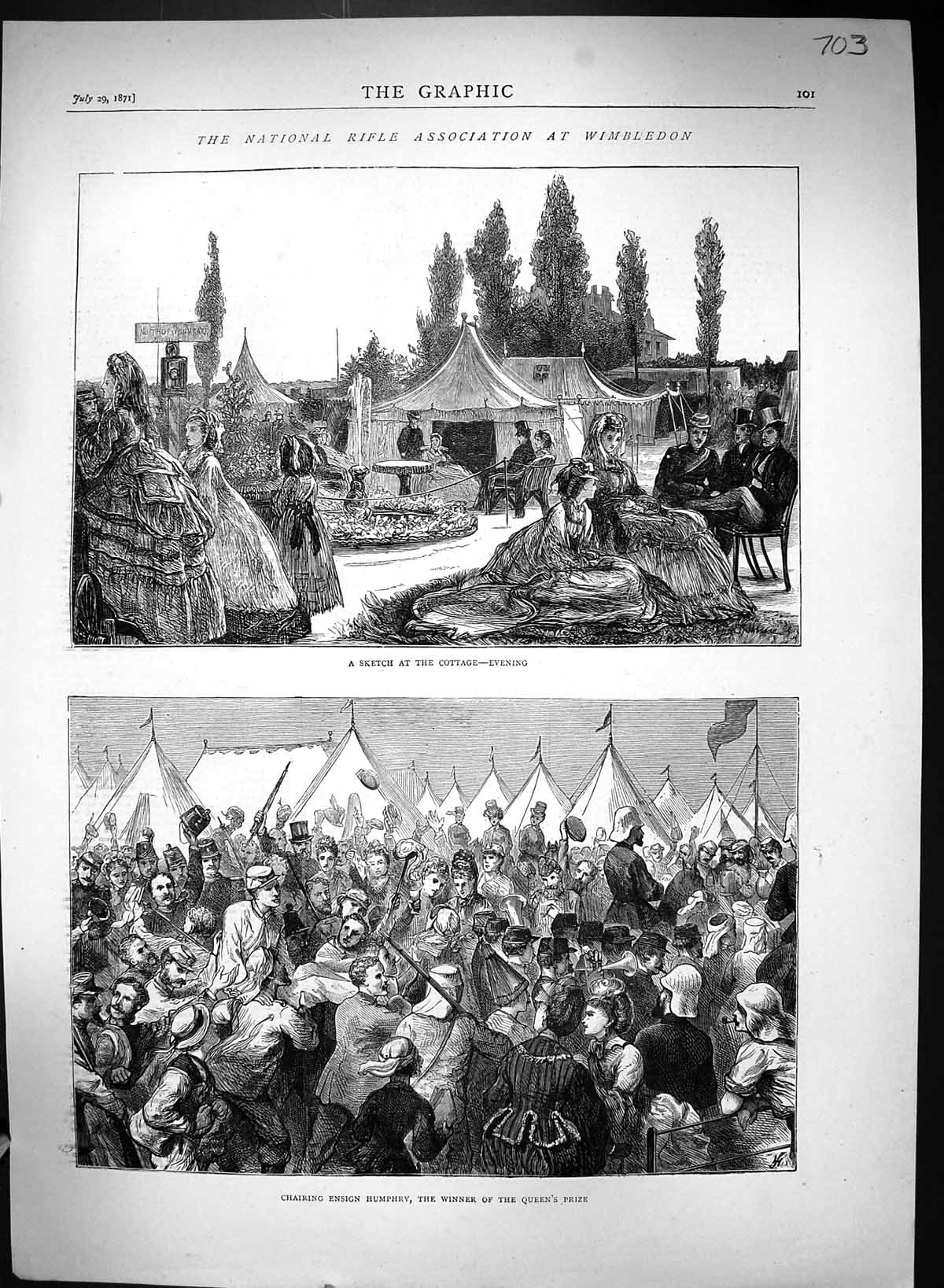 Old 1871 Rifle Association Wimbledon Cottage Scene Chairing Ensign Hu Victorian
