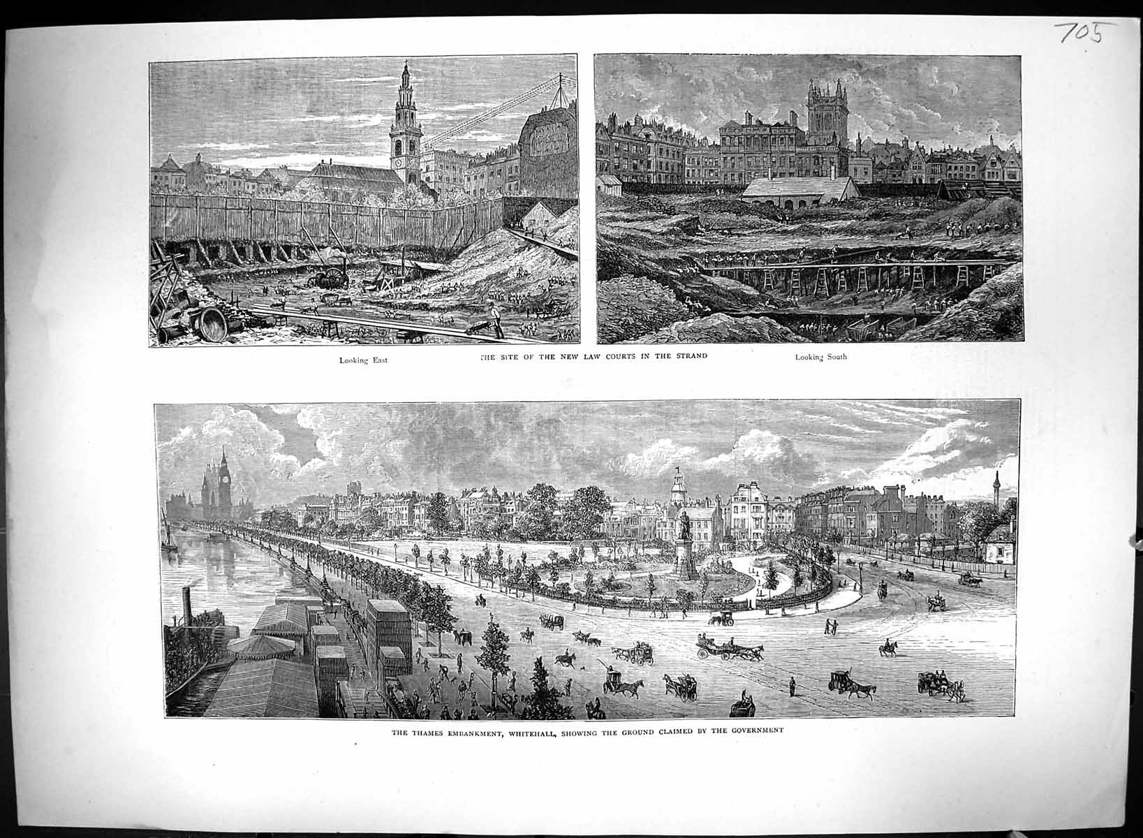 Old 1871 Thames Embankment Whitehall London Law Courts Strand Archite Victorian