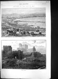 Antique Print 1871 Isle Man Panoramic View Douglas Peel Castle Architecture