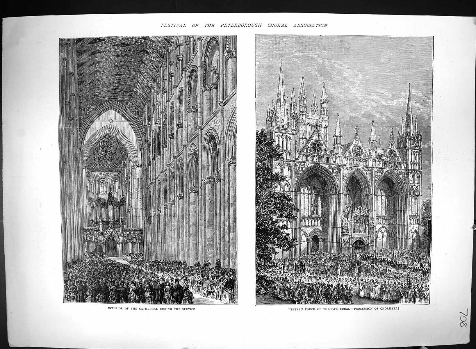 Old 1871 Festival Peterborough Choral Interior Cathedral Procession C Victorian