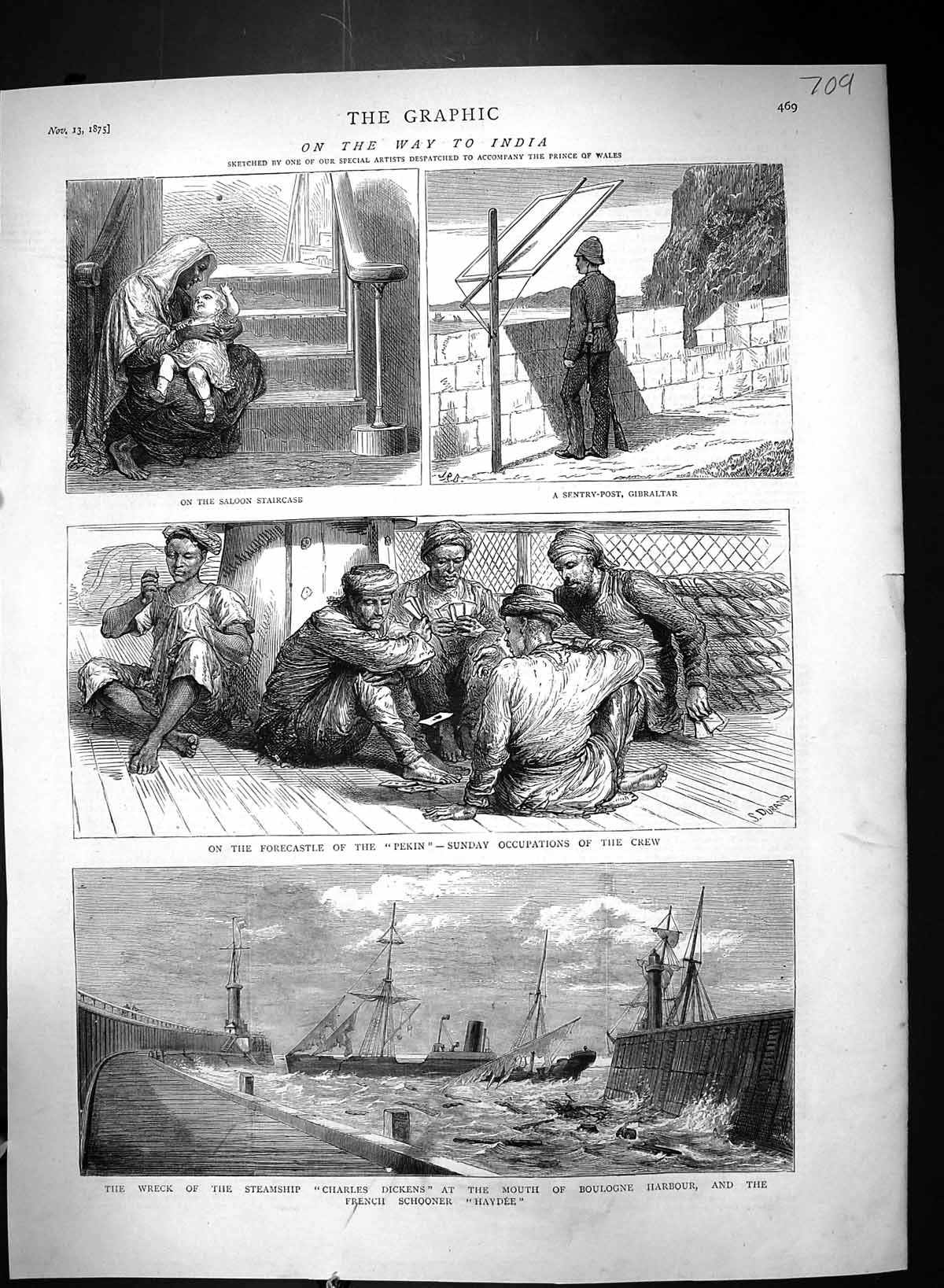 Old 1875 Steam Ship Wreck Charles Dickens Boulogne Harbour Haydee Pek Victorian