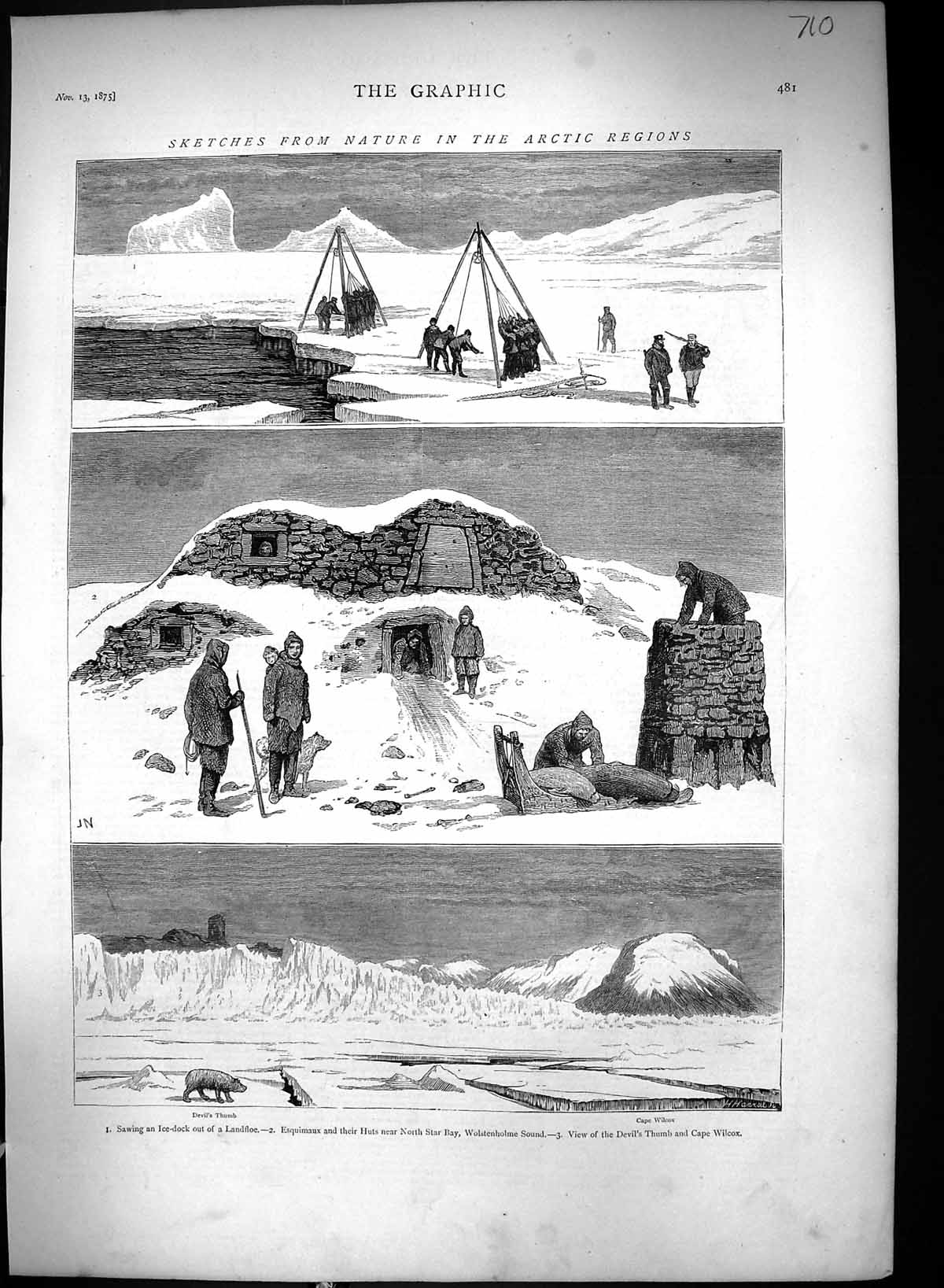 Old 1875 Arctic Regions Ice-Dock Landfloe Esquimaux Wolstenholme Devi Victorian