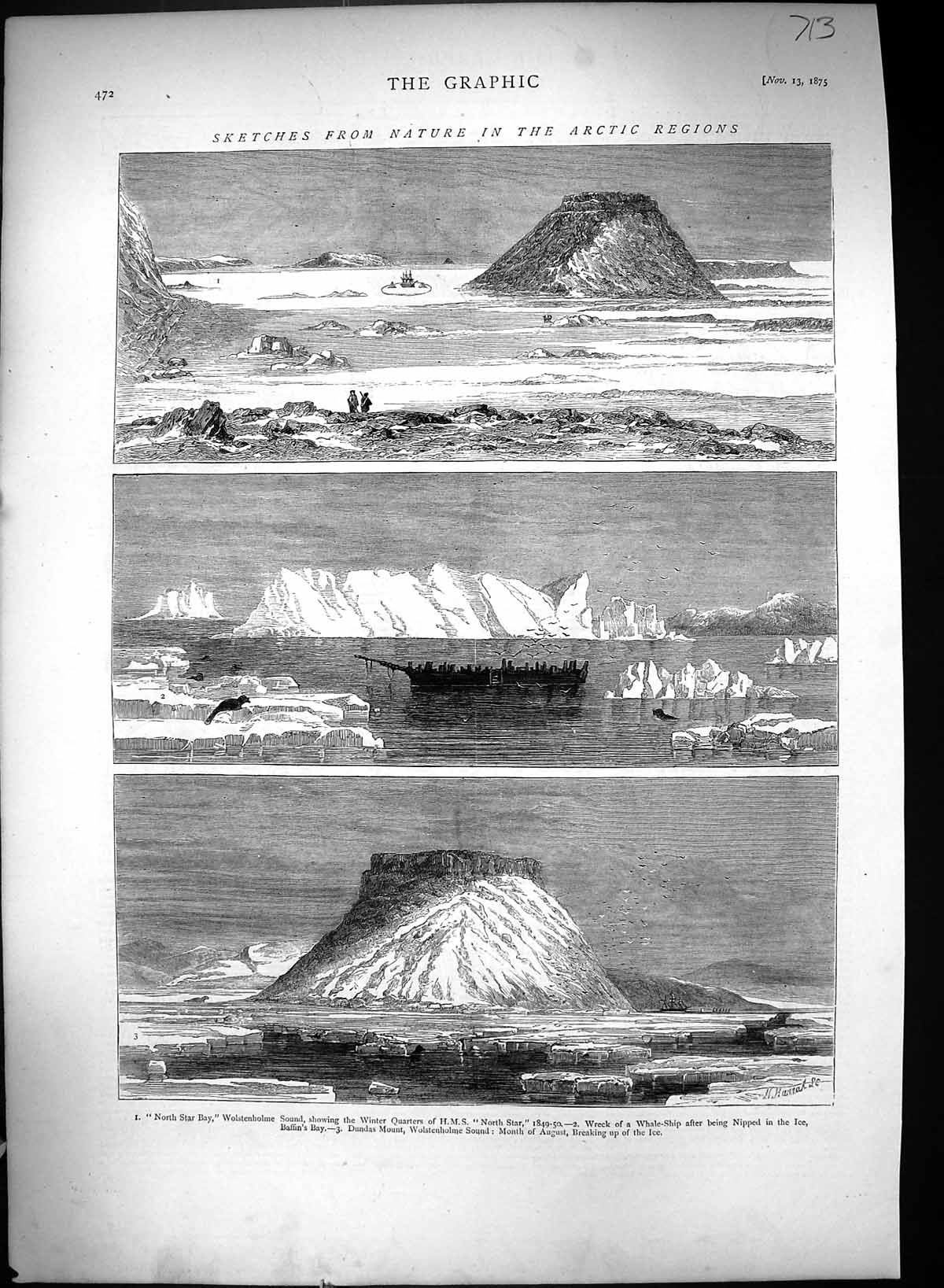 Old 1875 Arctic North Star Bay Wolstenholme Ship Dundas Mount Baffin' Victorian