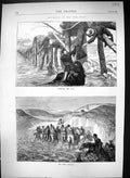 Old 1871 Scene Far West Canada Man Horse Carrying Mail First Buffalo Victorian