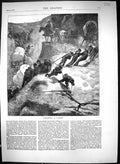 Original Old Antique Print 1871 Scene Crossing Canon Siers Baggage Waggon 19th