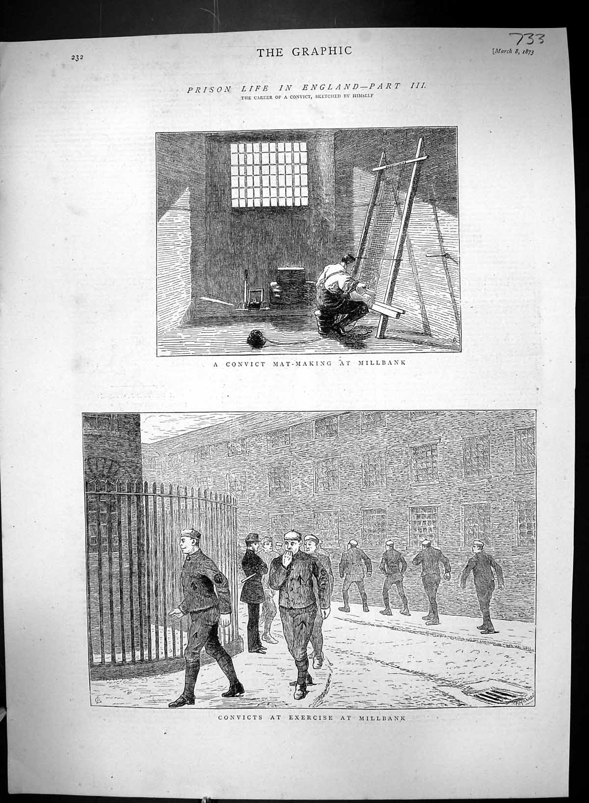 Old 1873 Prison Life England Convict Mat Making Millbank Convicts Exe Victorian