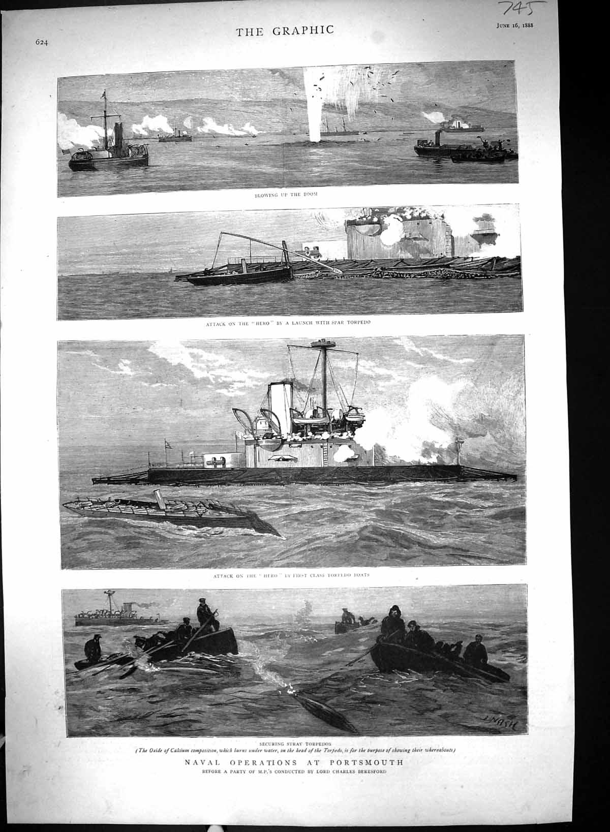 Old 1888 Naval Operations Portsmouth Ship Hero Blowing Boom Torpedo B Victorian