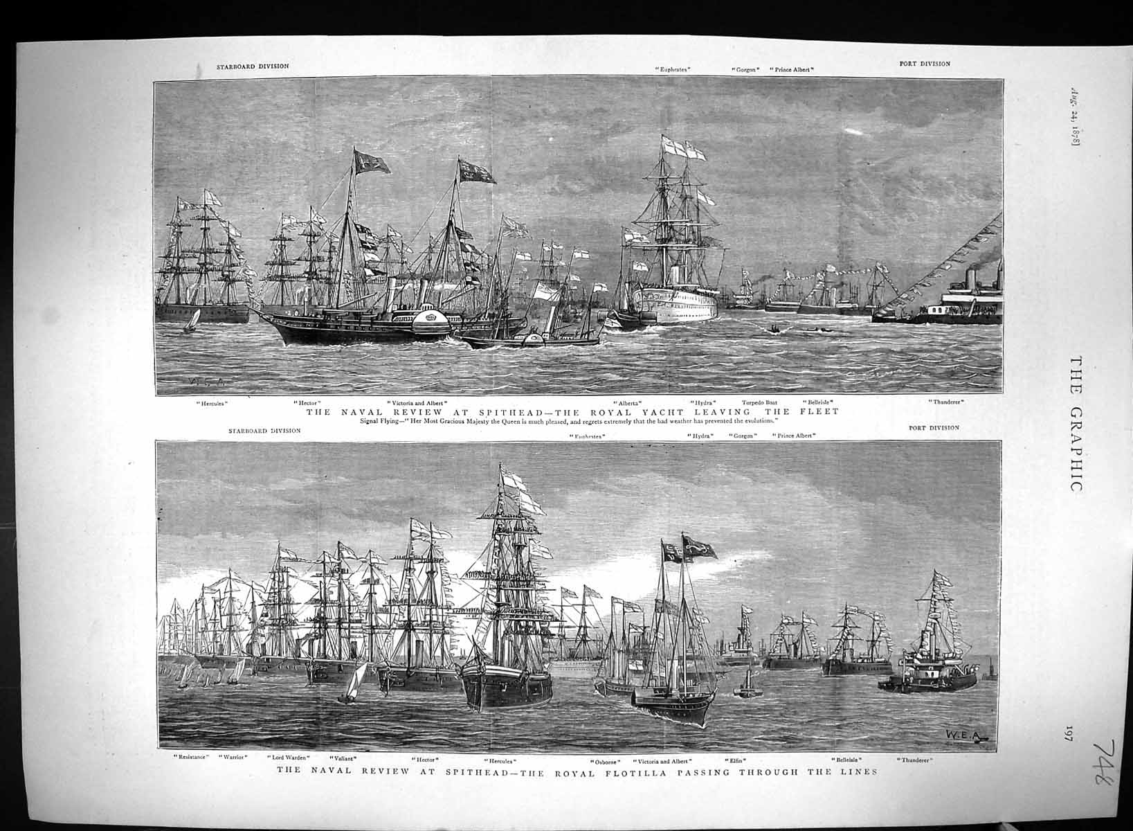 Old 1878 Spithead Ships Hector Hercules Alberta Osborne Belleisle Thu Victorian