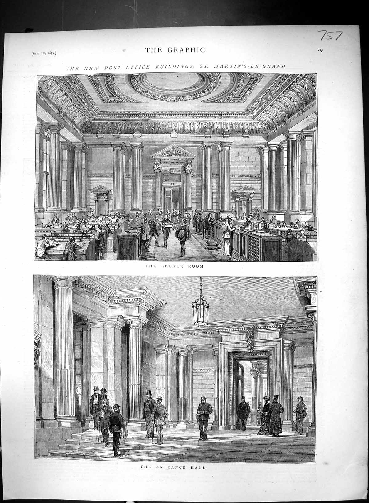 Old 1874 Post Office Buildings Martin'S-Le-Grand Ledger Room Entrance Victorian