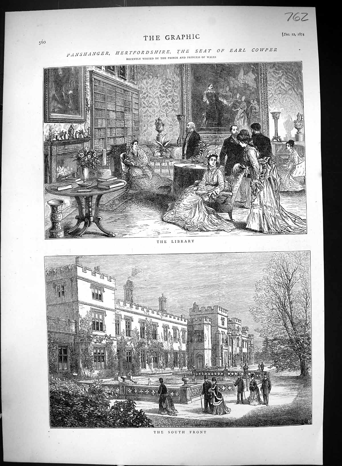 Old 1874 Panshanger Hertfordshire Earl Cowper Library Architecture Bu Victorian
