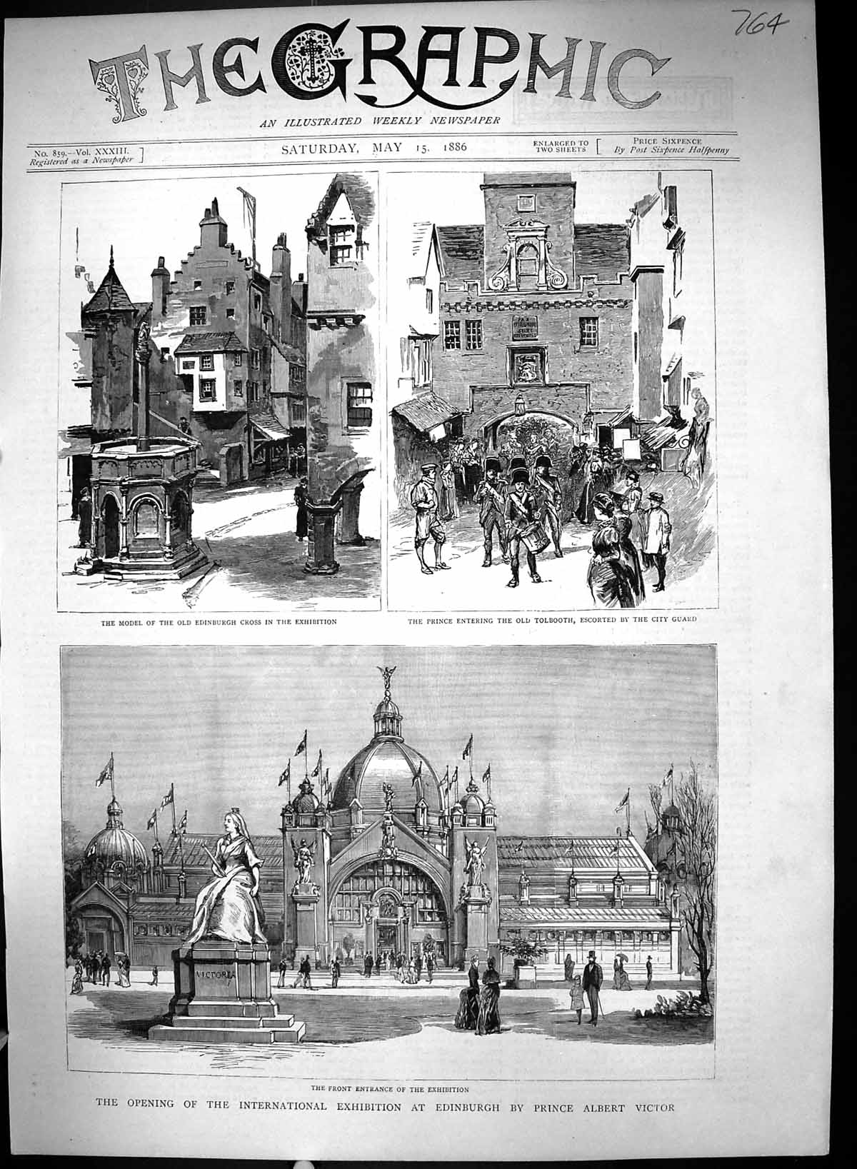 Old 1886 Exhibition Edinburgh Cross Prince Albert Victor Tolbooth Cit Victorian
