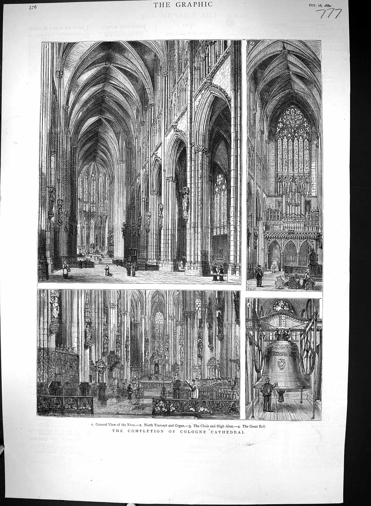 Old 1880 Cologne Cathedral Nave North Transept Organ Choir Altar Grea Victorian