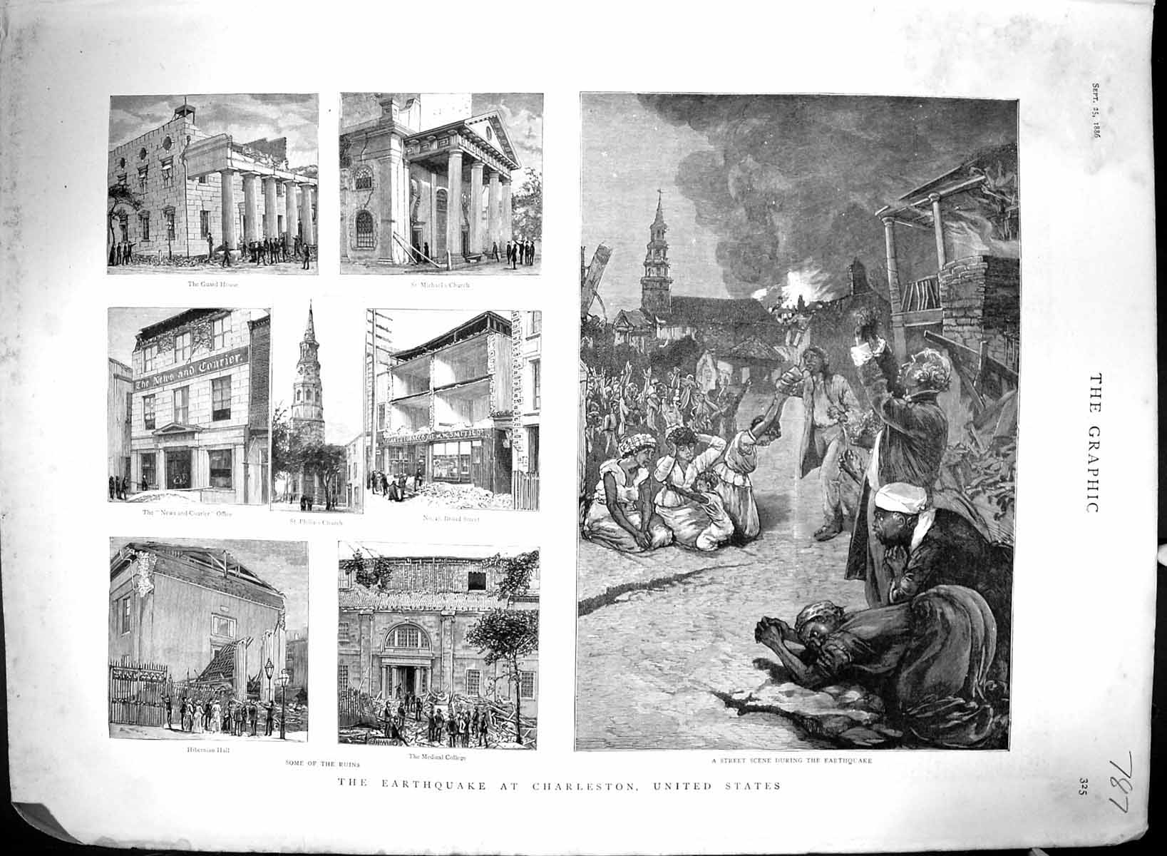 Old 1886 Earthquake Charleston America Michael'S Church Hiberian Medi Victorian