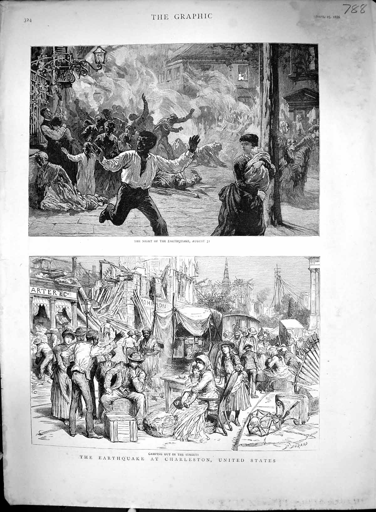 Old Print 1886 Earthquake Charleston America Familys Camping Street Scene 19th