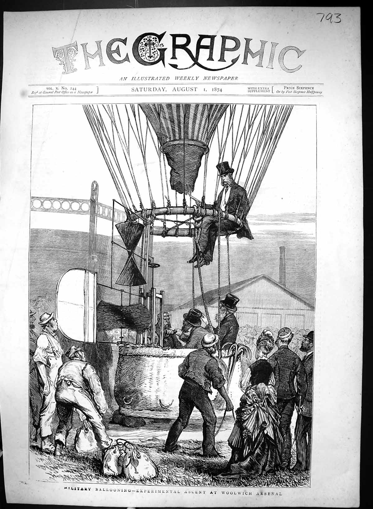 Antique Print 1874 Military Ballooning Experimental Ascent Woolwich Arsenal
