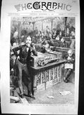 Original Old Antique Print 1886 Chancellor Exchaequer Parliament Men Meeting