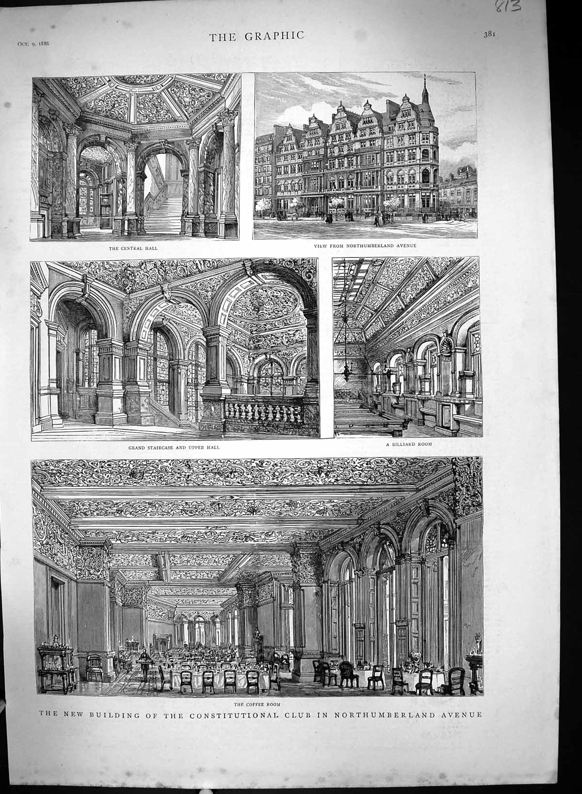 Old 1886 Building Constitutional Northumberland Avenue Billiard Coffe Victorian