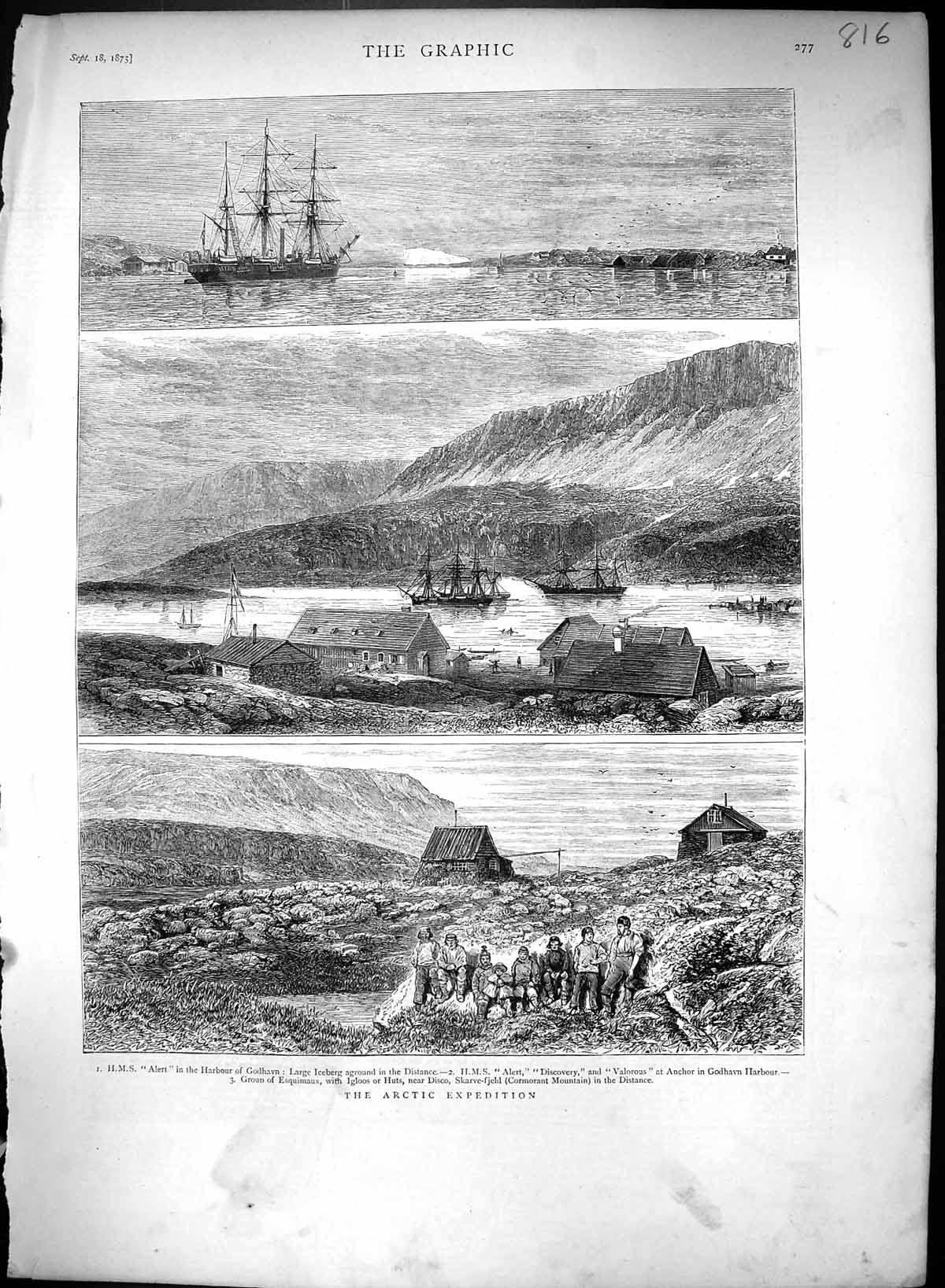Old 1875 Arctic Expedition Ship Alert Godhavn Discovery Valorous Esqu Victorian