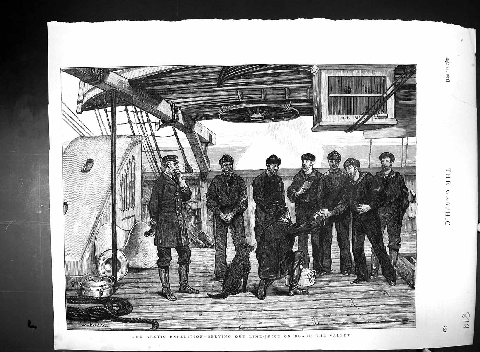 Old 1875 Arctic Expedition Serving Lime-Juice Board Ship Alert Fine A Victorian
