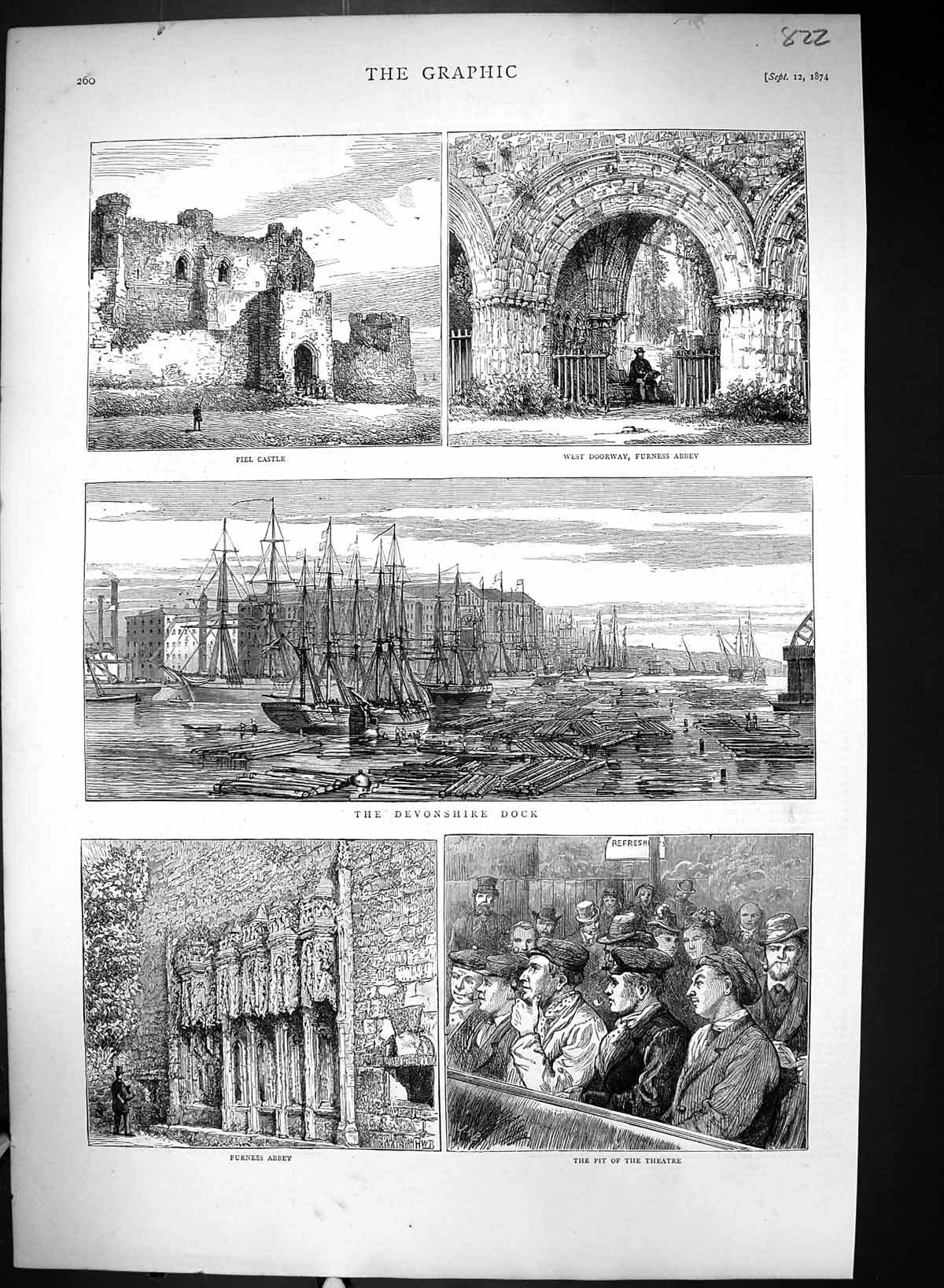 Old 1874 Piel Castle Doorway Furness Abbey Devonshire Dock Ships Thea Victorian