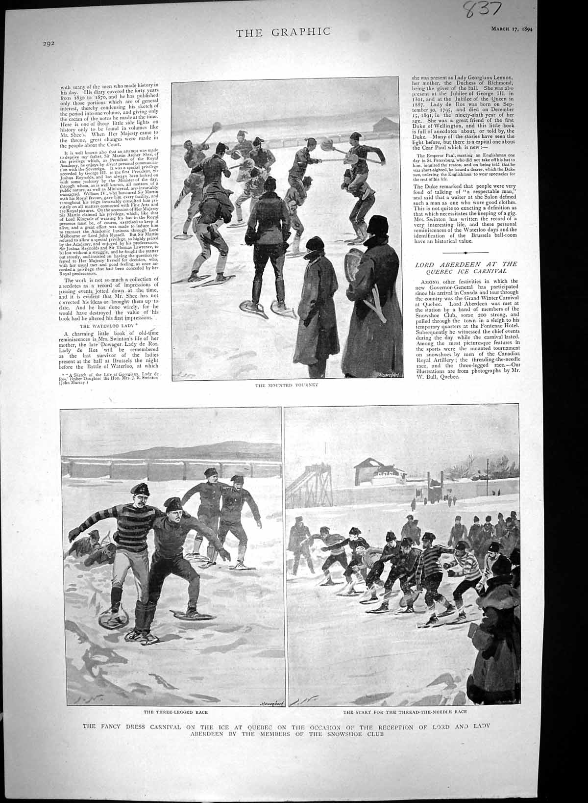 Old 1894 Fancy Dress Carnival Ice Quebec Lord Aberdeen Snowshoe Club Victorian