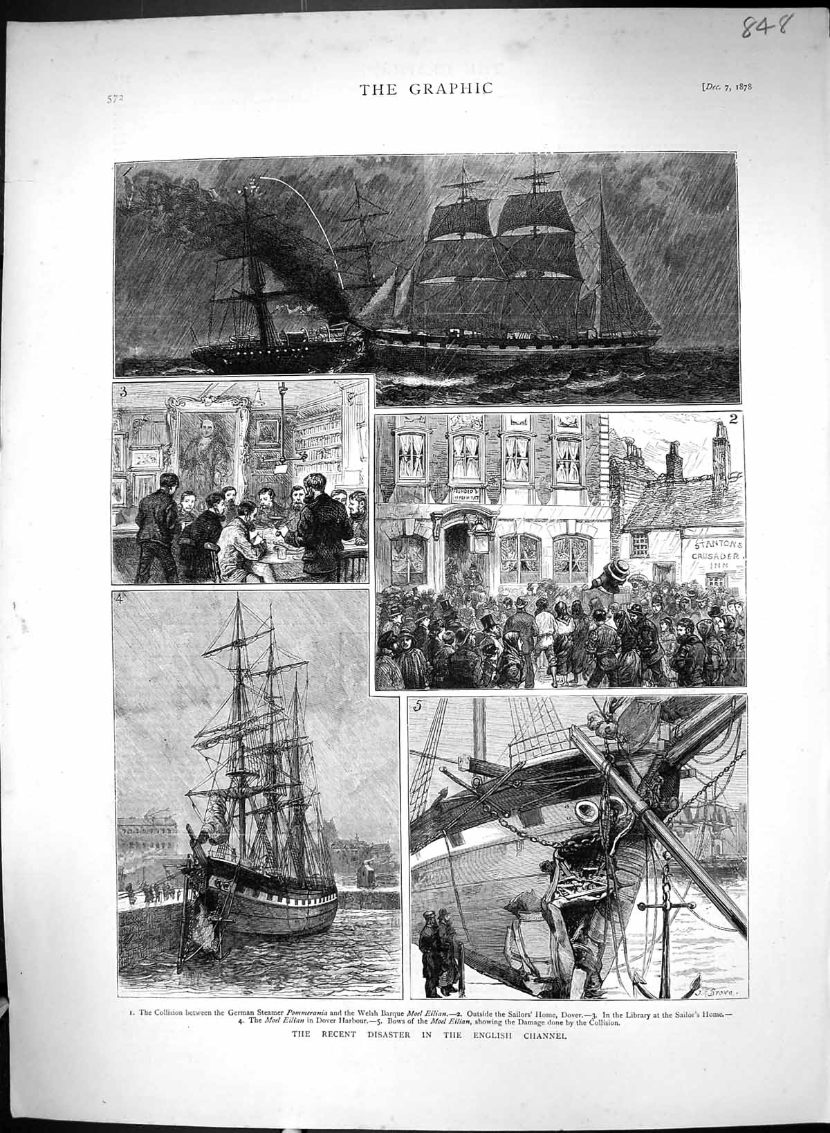 Old 1878 Disaster English Channel Ships Wreck Pommerania Moel Eilian Victorian