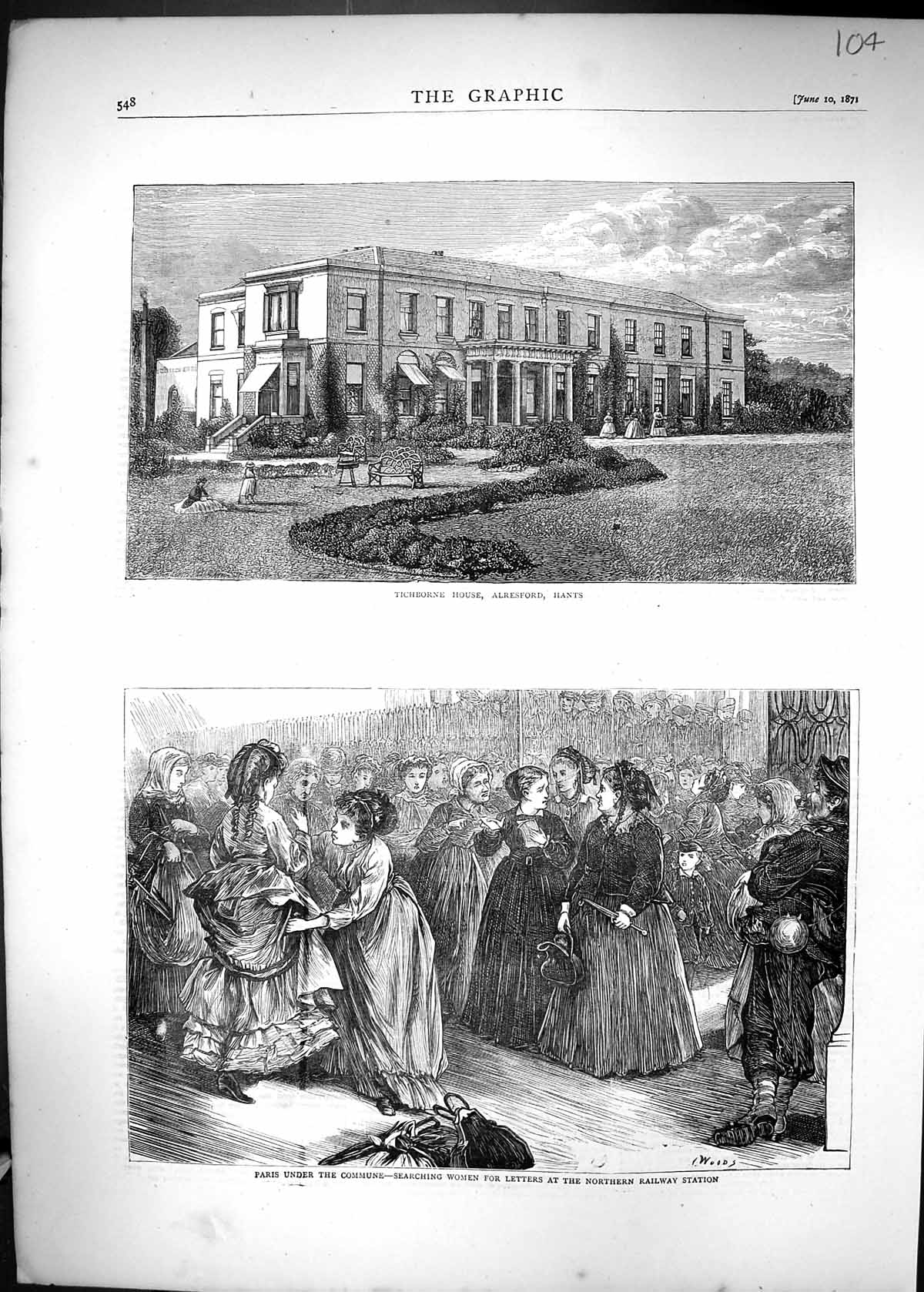 Old 1871 Tichborne House Alresford Hants Paris Commune Women Railway Victorian