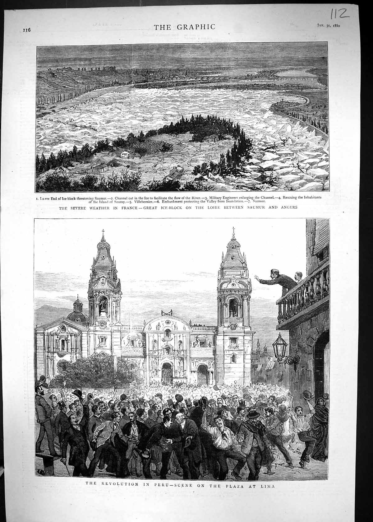 Old 1880 Ice-Block Loire Saumur Angers France Revolution Peru Plaza L Victorian