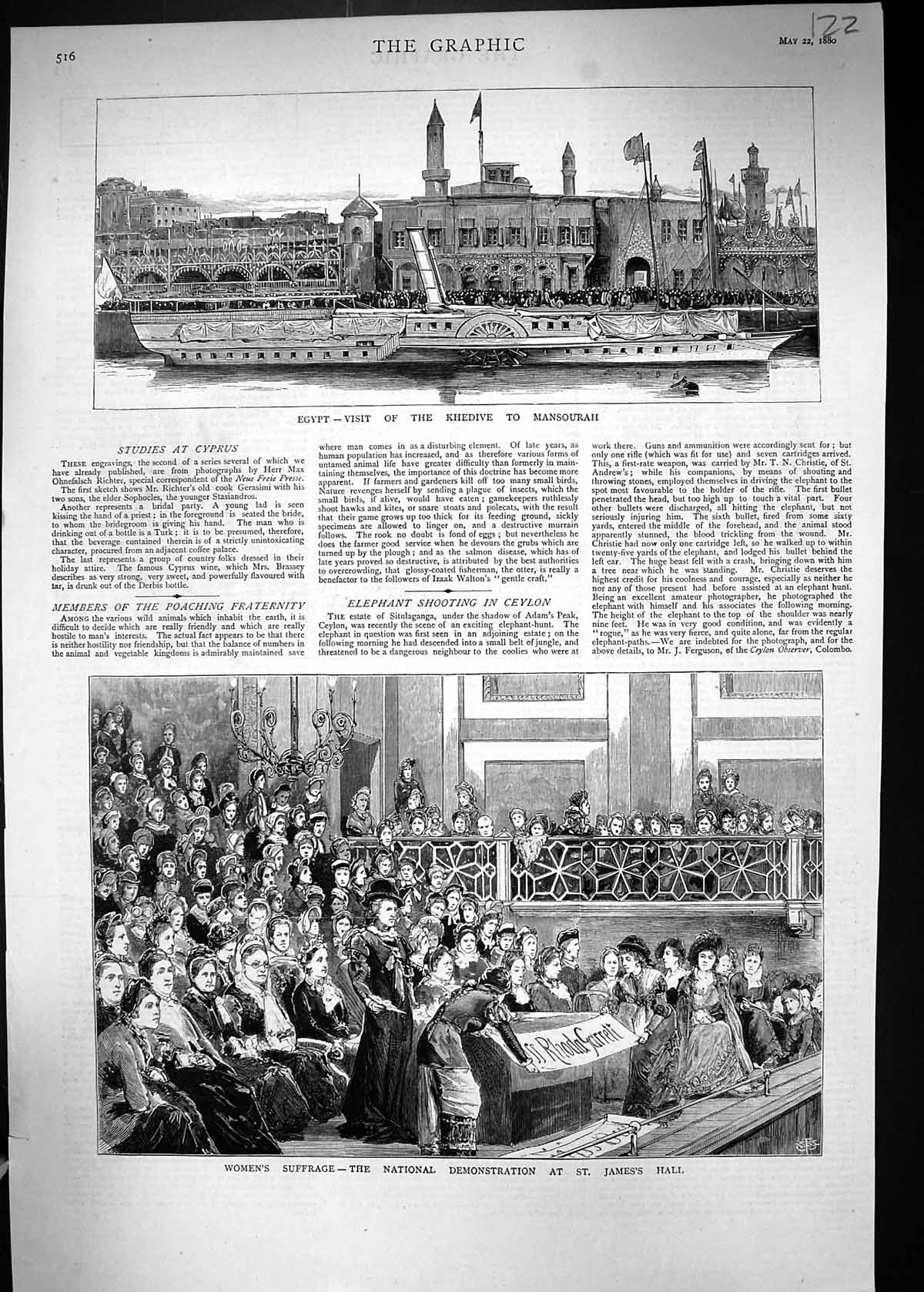 Old 1880 Egypt Khedive Mansourah Womens Suffrage Demonstration James' Victorian