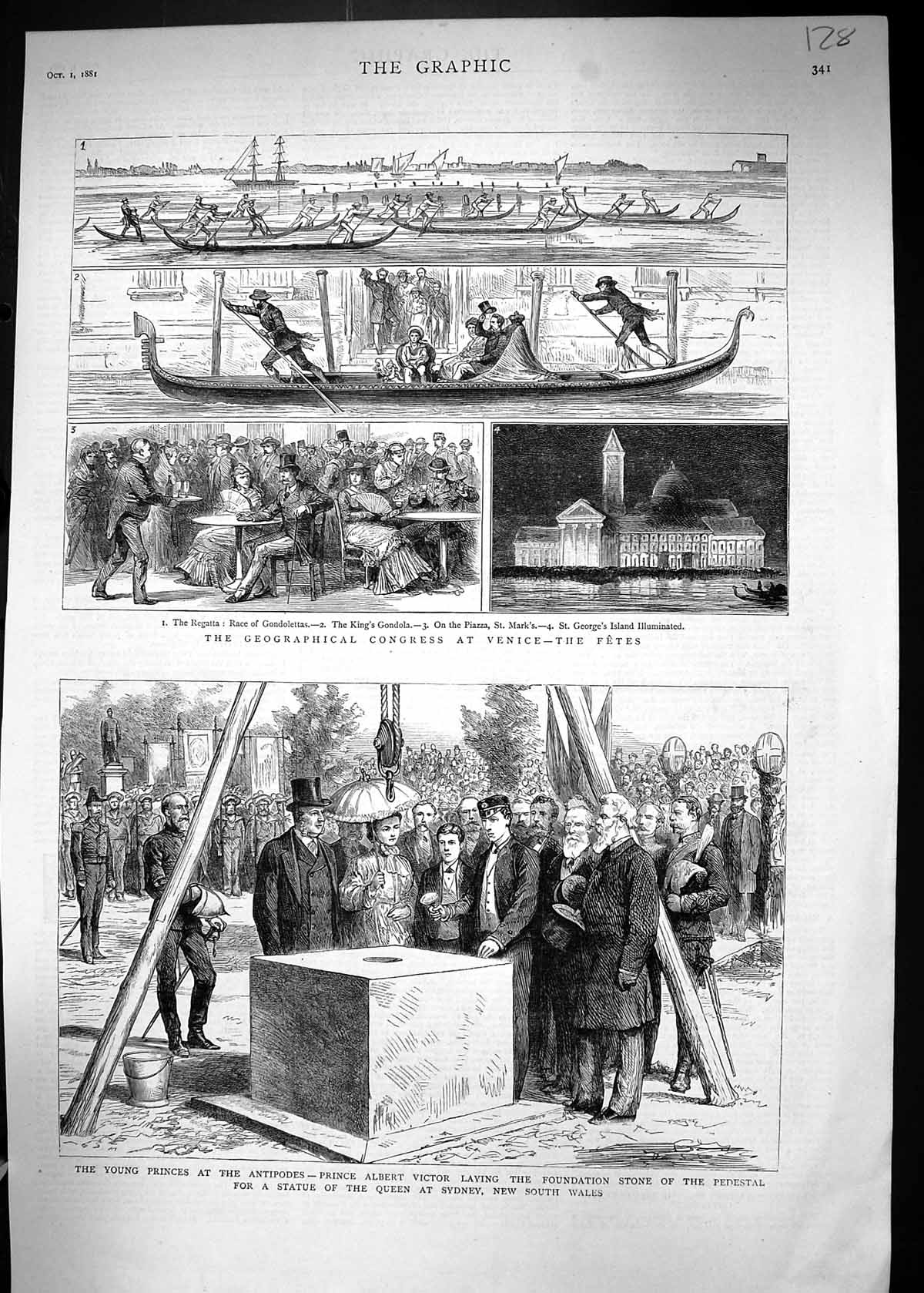 Old 1881 Geographical Congress Venice George'S Island Prince Victor A Victorian