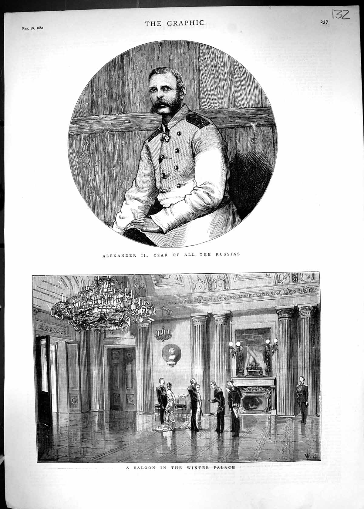 Antique Old Print 1880 Alexander Ii Czar Russia Saloon Winter Palace Moscow